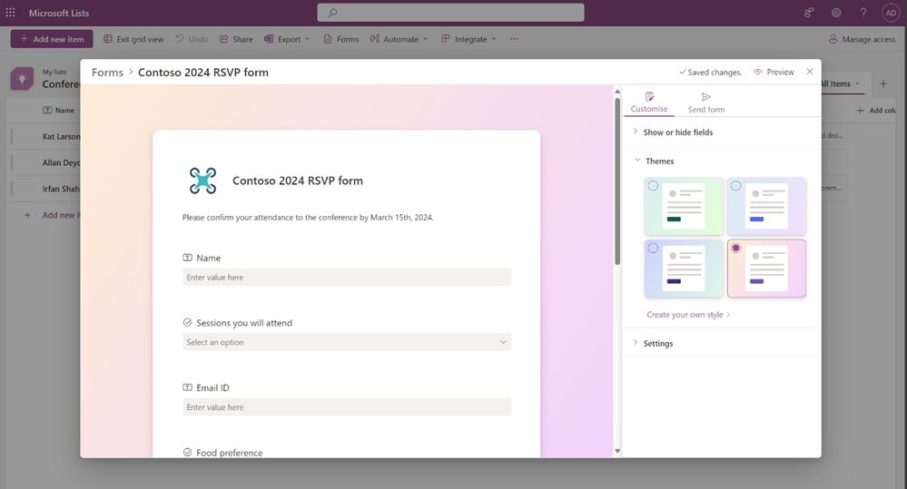 Nouvelle expérience des formulaires de liste Sharepoint